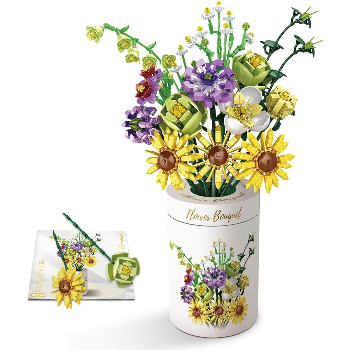Flower Bouquet Building Set, 15 Pieces Artificial Flowers with Vase, Plant Collection, Building Blocks Toys, DIY Decoration for Home, Valentine's Day, Creative Gifts for Her, Girlfriend, Kids, Ages 6+, 2023
