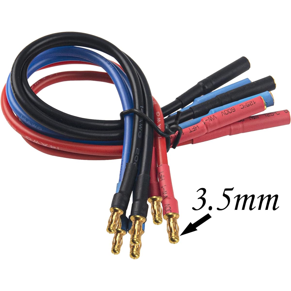 6-Pack 7.87" 14AWG 3.5mm Gold Bullet Connector to 3.5 Banana Plug Extension Cable Male to Female Wire for RC Car Boat Brushless Motor ESC