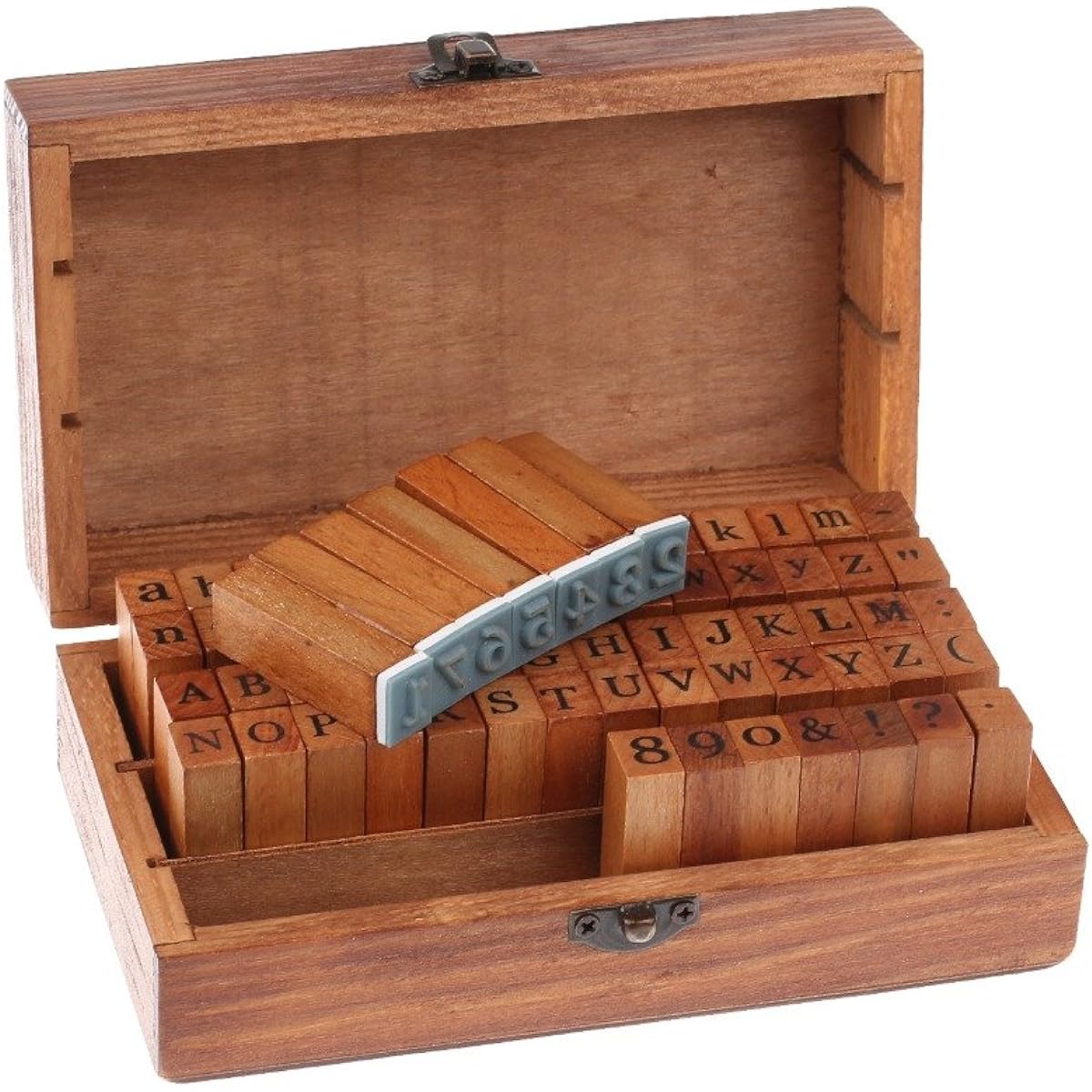 Wooden Rubber Stamp Set 70 Pieces Vintage DIY Numbers and Alphabet Letters with Wooden Box