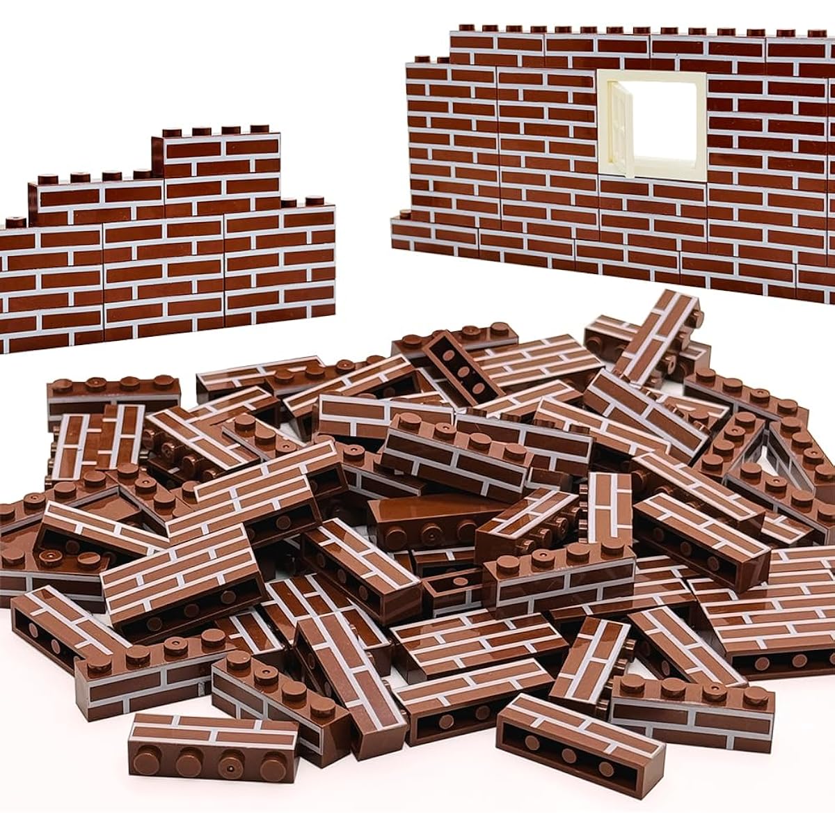 MIUTRUE Classic Wall Building Bricks, 100pcs 1x4 Masonry Profile Bricks Block Parts and Pieces, Compatible with Major Brands of Construction Toys, for Kids Ages 6+ (100pcs, Brown)