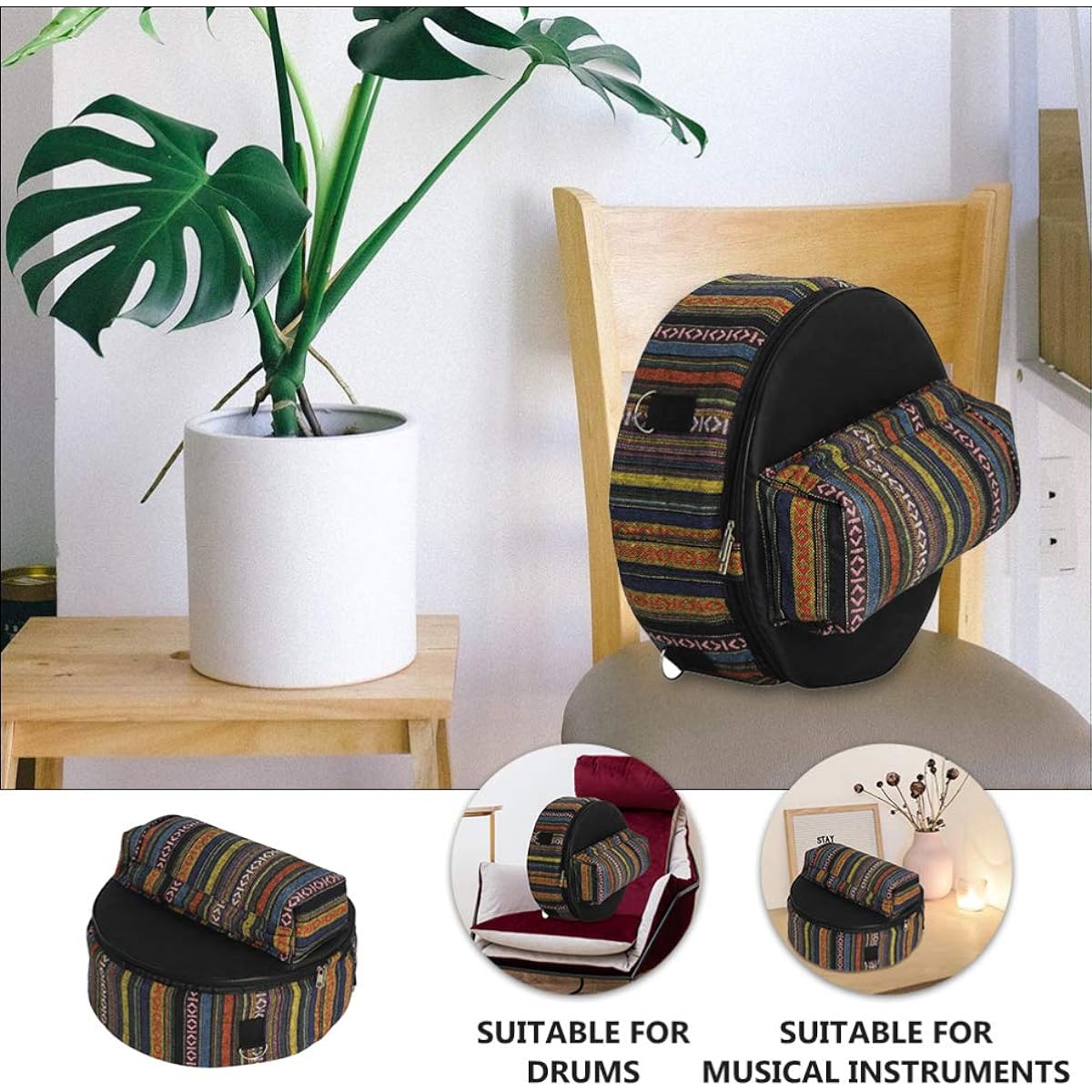 Tambourine Carry Case Snare Drum Storage Bag Drum Bag Backpack Carry Case Shoulder Bag External Pocket Percussion Instrument Accessories Snare Drum Handheld Bag Padded Snare Bag