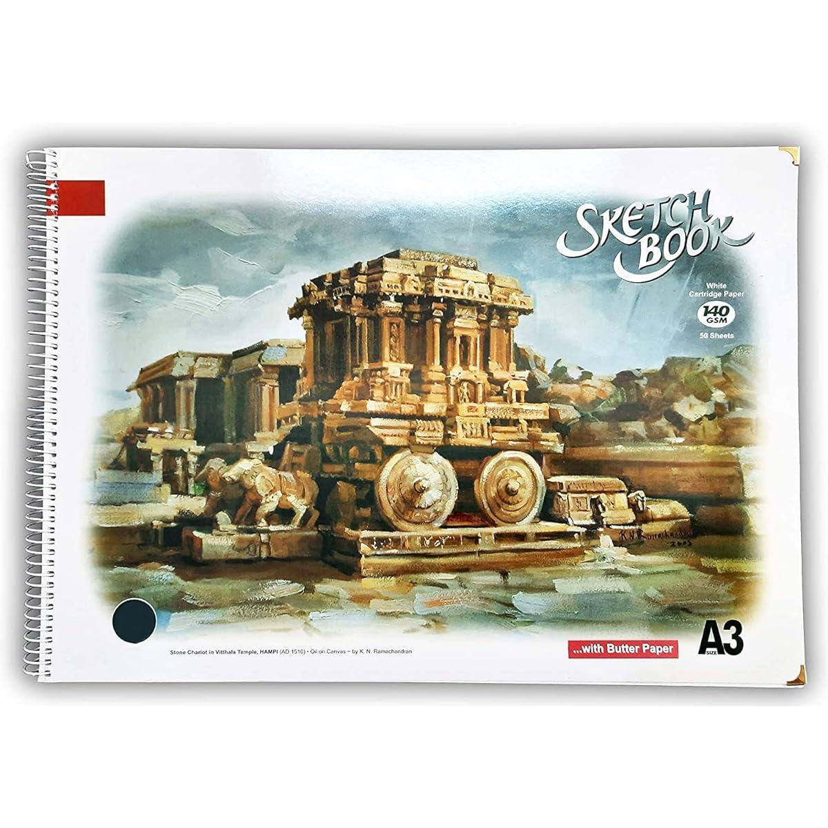 LRS Sketchbook A3 Size - 50 Sheets (100 Pages) - Natural Cartridge Paper with Butter Paper on Each Sheet - Off-White Shade - 140GSM - Slightly Textured Surface - Perfect for Sketching - Spiral Bound