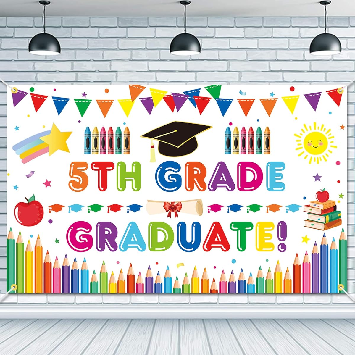 JKQ 5th Grade Graduation Background Banner 73 x 43 inches Class 2023 5th Grade Graduation Background Banner 2023 Kids 5th Grade Graduation Party Decoration Indoor Outdoor Photo Booth Props White