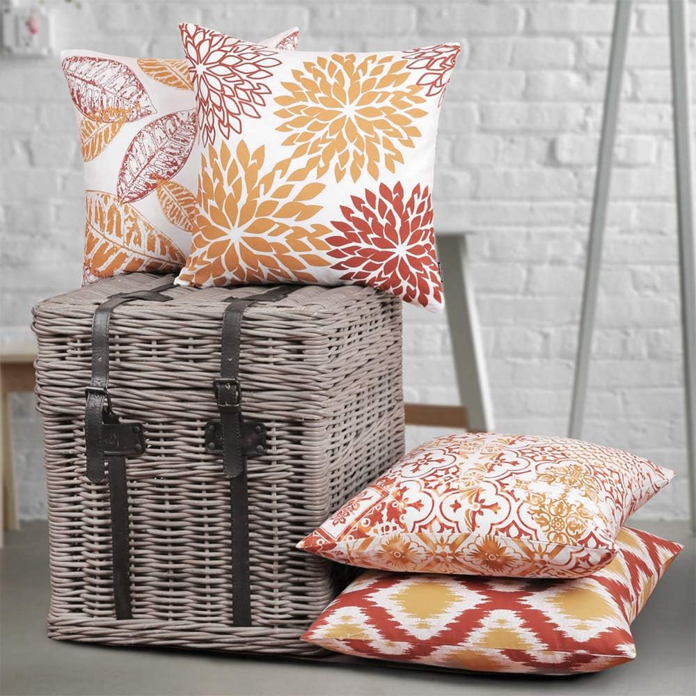 Phantoscope Cushion Cover New Living Scandinavian Set of 4 45 x 45cm Simple Cushion Cover Stylish Classic Sofa Backrest Konoha Soft Body Pillow Orange