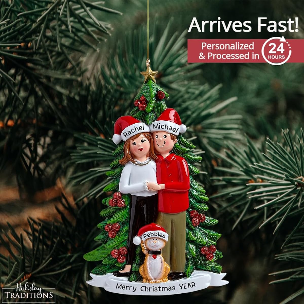 Personalized Christmas Ornaments 2021 - Christmas Couple Ornaments with Cats - Customized Ornaments for Couples - Polyresin Couple Christmas Ornaments 2021 - Unique Cat First Christmas Ornaments