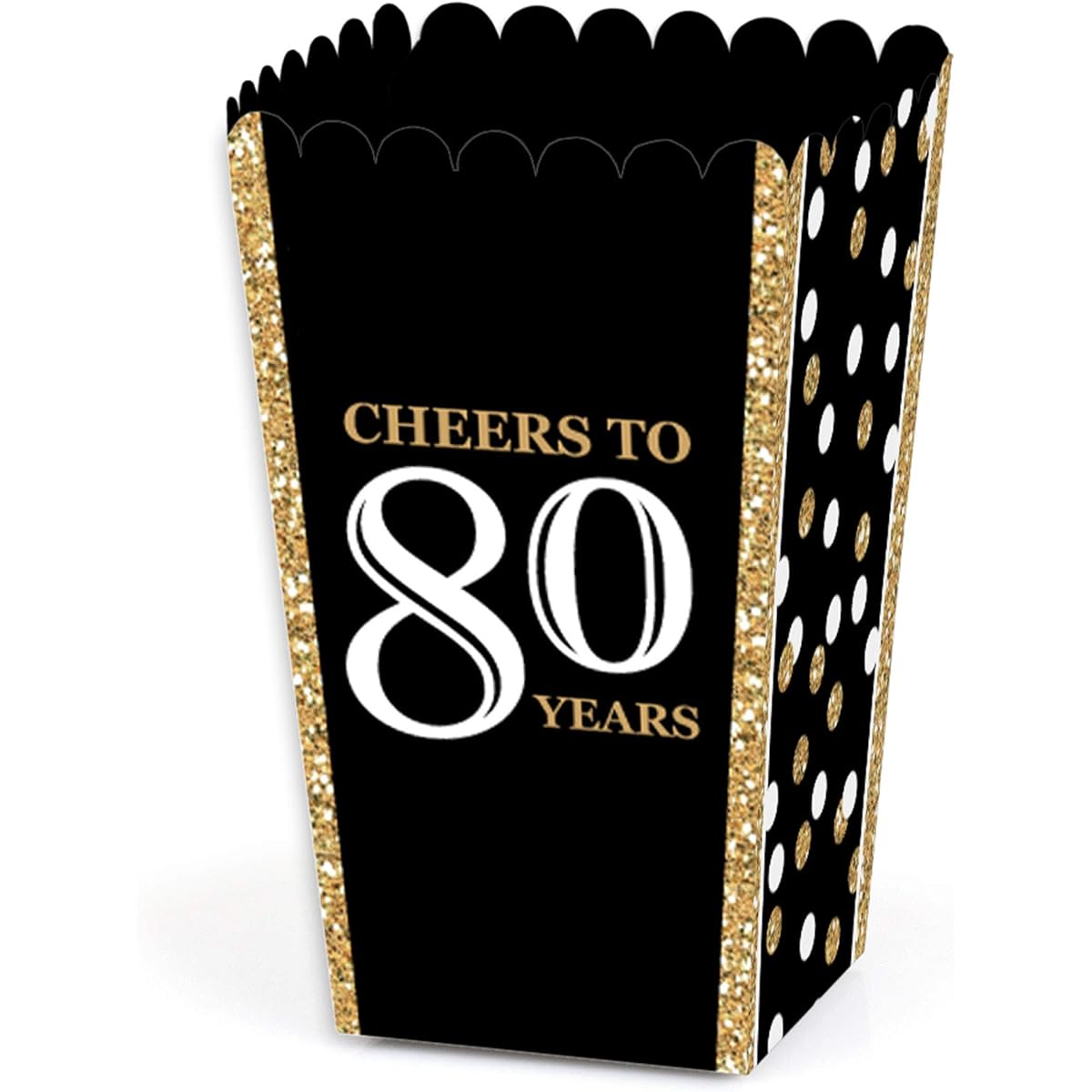 Adult 80th Birthday - Gold - Birthday Party Favor Popcorn Treat Boxes - Set of 12