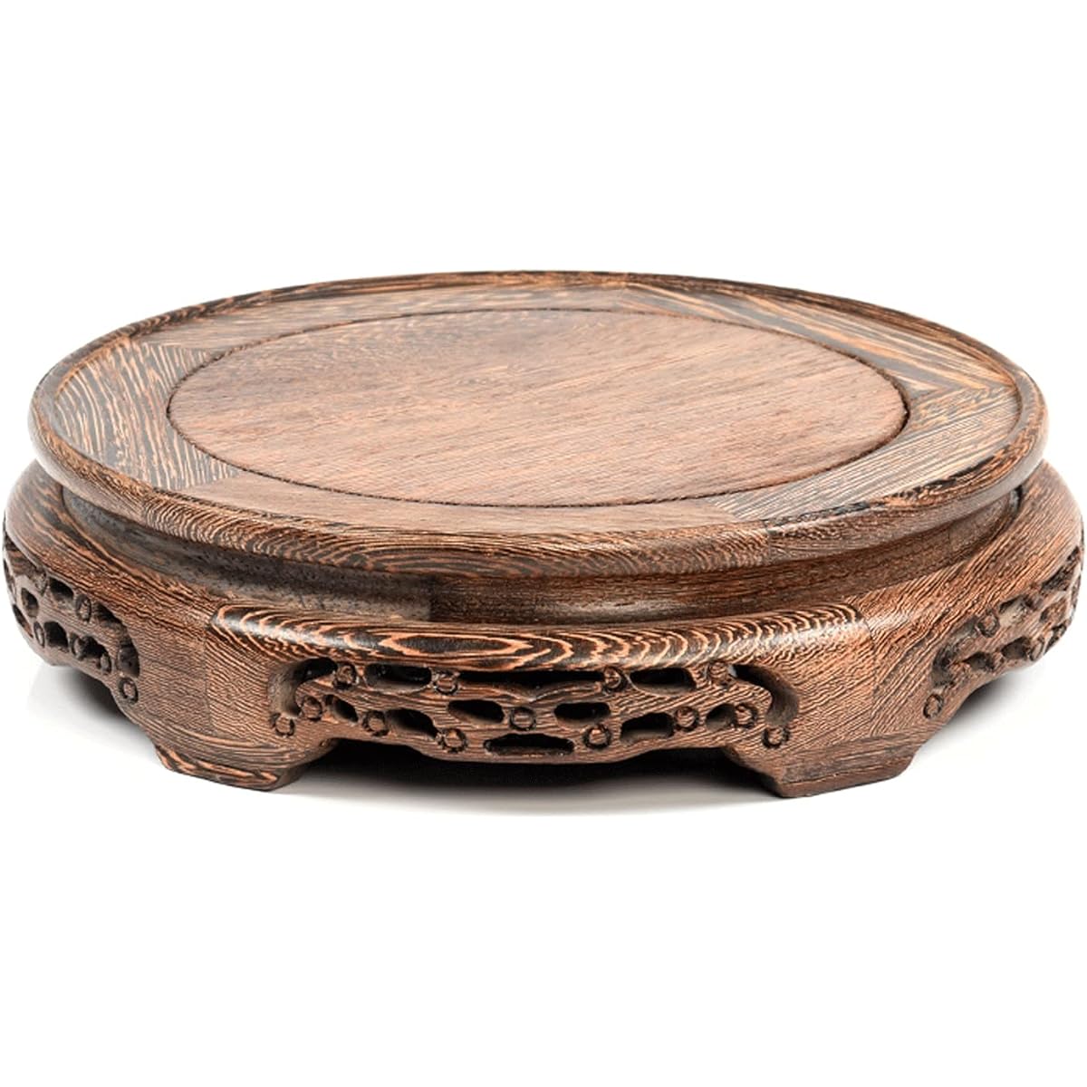 Bonsai Display Stand Wooden Vase Base Chicken Feather Wooden Round Base Carving Crafts Ornaments Flower Pot Vase Family Exquisite Ornaments, Buddha Statue Ornaments Teapot Display Stand Decorative Base (Size : L) (X)