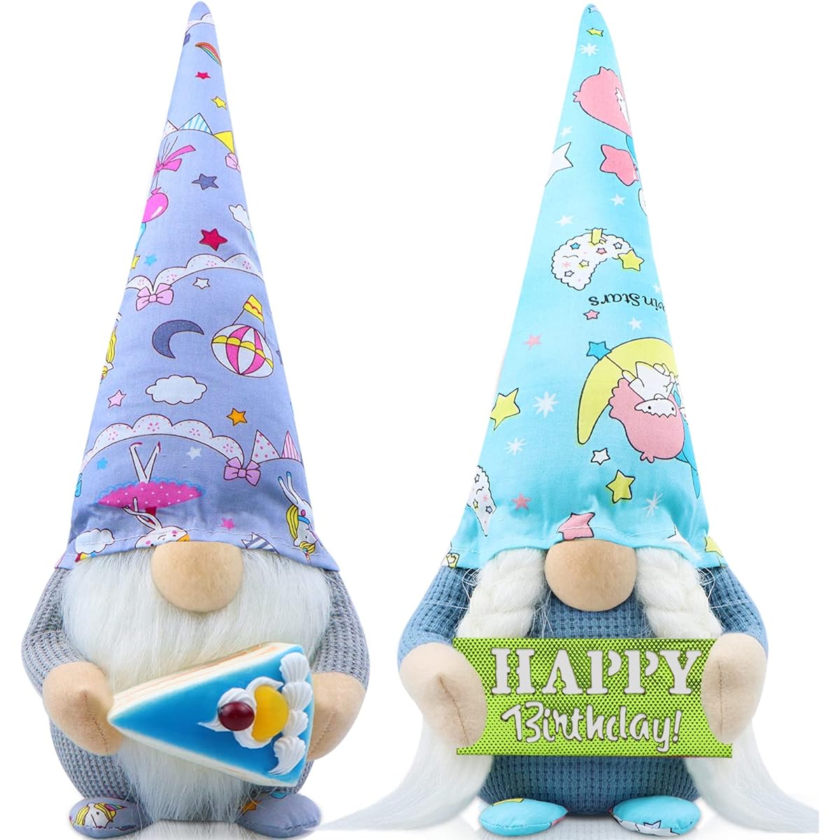 Gehydy Birthday Gnome Plush Toy Birthday Gift 2pcs Farmhouse Party Tiered Tray Decoration Dessert Big Size Handmade 3D Cake Happy Birthday Tomte Tabletop Figurine Doll Ornament