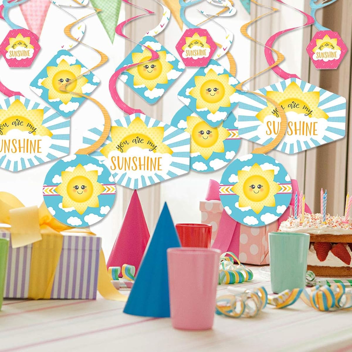 Big Dot of Happiness You Are My Sunshine - Baby Shower or Birthday Party Hanging Decorations - Party Decorations Swirls - Set of 40