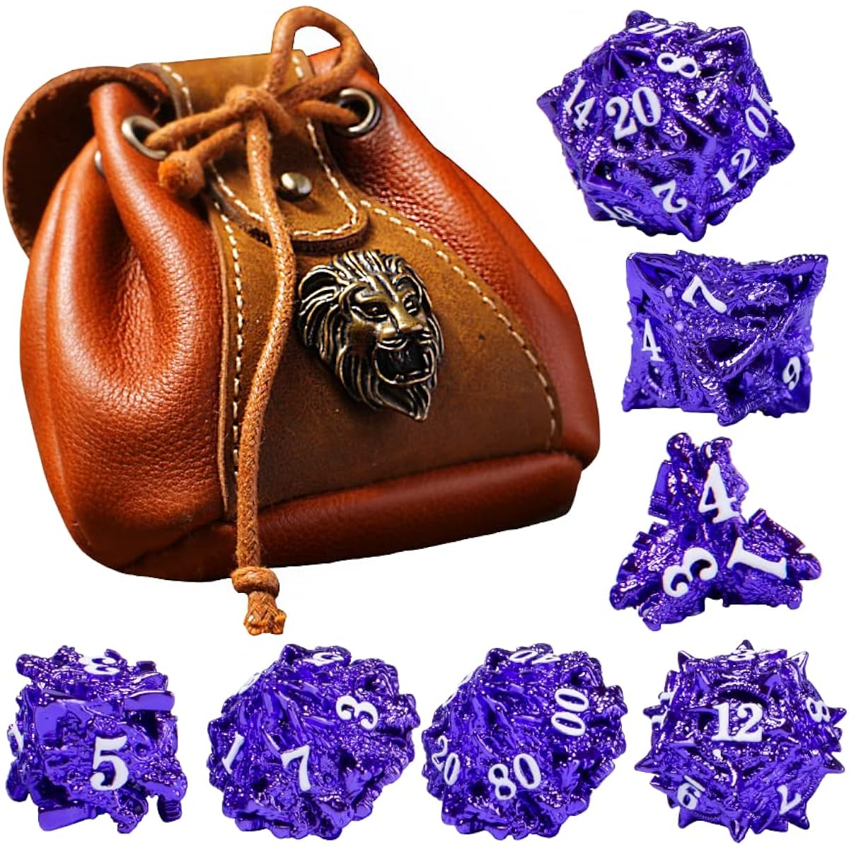 joylord Hollow Metal DND Dice Set - Unique Dragon Design Dice with Gift Dice Bag, Dice Set for Dungeons and Dragons Games with Drawstring Leather DND Dice Pouch Storage Bag