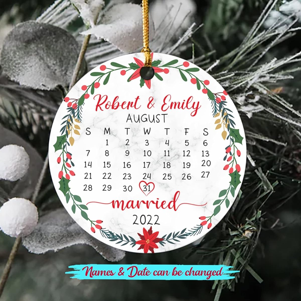 Just Married Ornaments Christmas Personalized Calendar Wedding Ornaments for Date/Anniversary/Christmas Custom Wedding Ornaments Date/Couple/Name Ornaments Gift Engagement