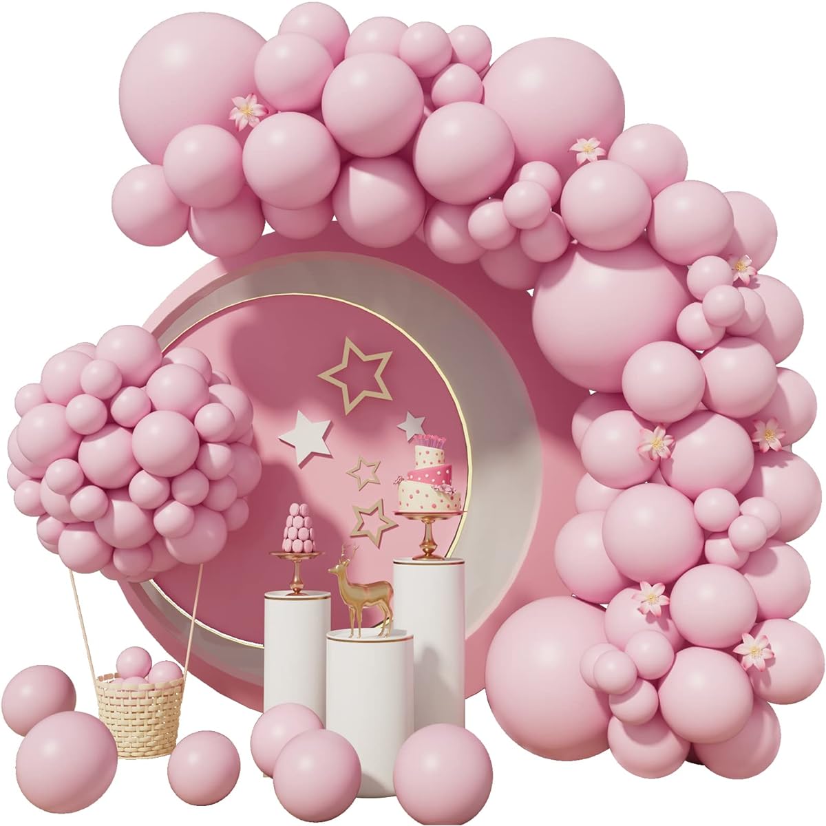 Pastel Pink Balloons, 110pcs Baby Pink Balloons Garland Arch Kit, 5/10/12/18inch Latex Pink Balloons for Gender Reveal, Baby Shower, Birthday, Wedding, Valentine's Day, Party Decorations