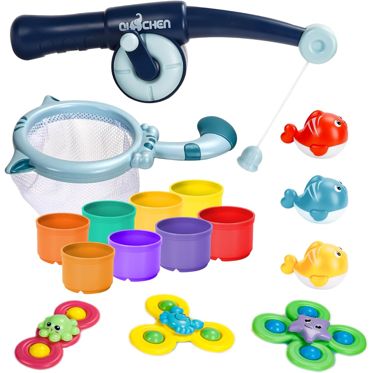 Bath Toy Set, 16 Pack Baby Bath Toys, Bath Toys for 1-3 Year Old Kids, Fishing Game for Toddlers, Great Christmas or Birthday Gift for Boys/Girls
