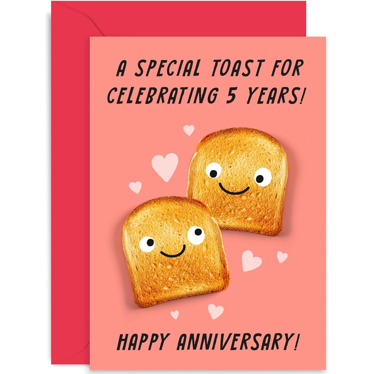 Old English Co. Cute 5th Anniversary Cards for Him and Her - A Toast To You Pun Funny Anniversary Card for Husband, Wife, Son-in-Law, Daughter-in-Law | Envelope Included (5th)