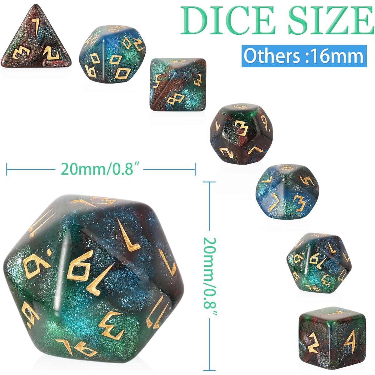 Glitter Blue Green Brown Mix Color Dice Set Polyhedral Dice Set Shiny Glitter Polyhedral DND Dice Set Dungeons & Dragons Pathfinder RPG MTG Table Game Dice