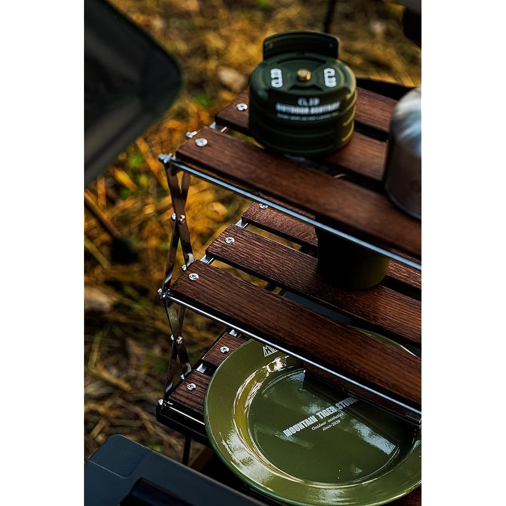 Camping Shelf Folding Rack Camping Rack Wooden Outdoor Rack Tabletop Storage Rack 3 Tier Rack Camping Folding Width 30cm x Height 34cm Desktop Shelf Lightweight Desk Rack Compact Easy to Assemble Storage Bag Included