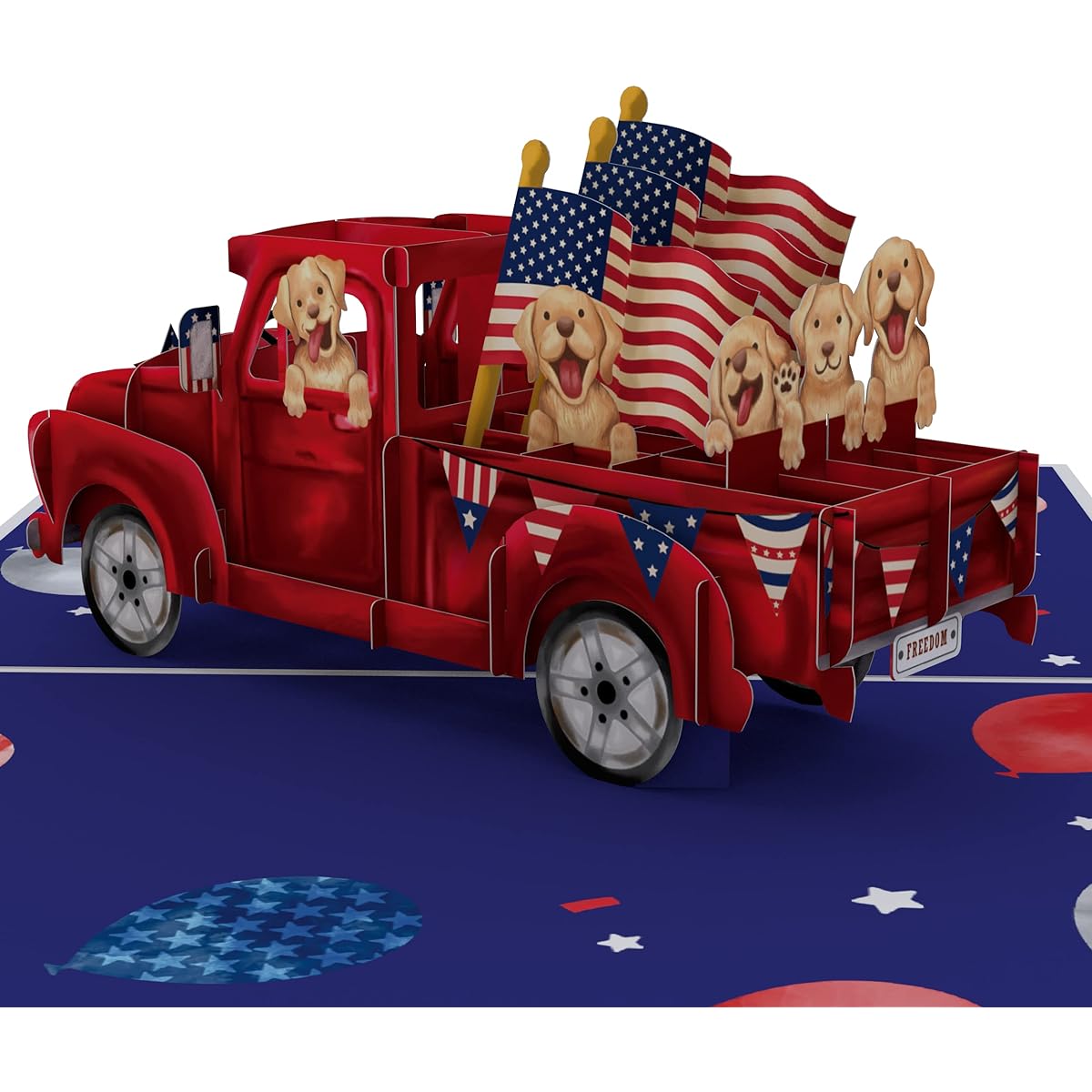 Lovepop Americana Truck Pop Up Card - 4th of July - Handmade 3D Pop Up Greeting Card - 4th of July Celebration Card 5 x 7 inches