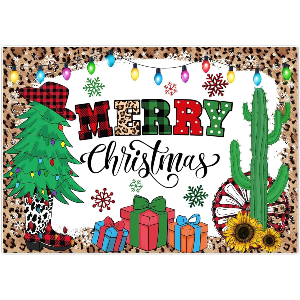 Allenjoy 84" x 59" Western Christmas Backdrop Christmas Boots Cactus Background Holiday Cowboy Party Supplies Banner Photo Decoration Photo Booth Props Gifts