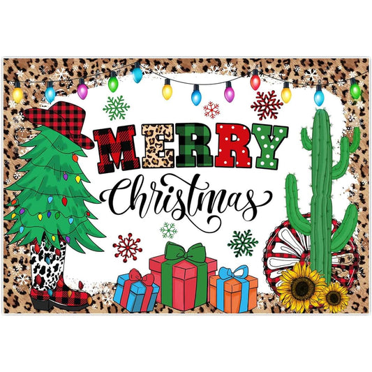 Allenjoy 84" x 59" Western Christmas Backdrop Christmas Boots Cactus Background Holiday Cowboy Party Supplies Banner Photo Decoration Photo Booth Props Gifts