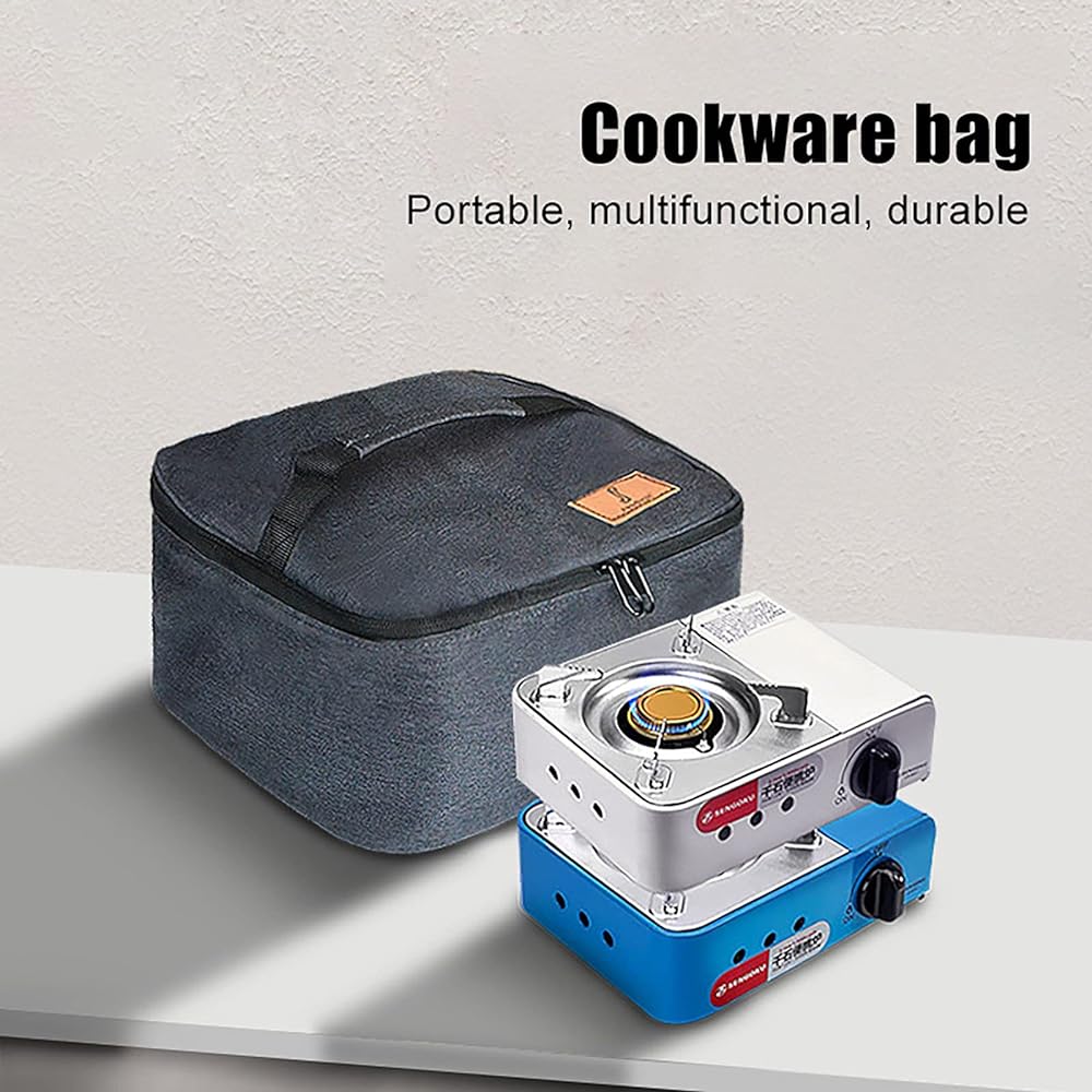 Cassette Stove Storage Case, Made of 600D Oxford Cloth, Heavy Duty, with Handle, Carrying Case, Waterproof, Double Zipper Closure, Comes with Mesh Pocket, Versatile, For Outdoor Use, Can also be used to Hold Small Items FMTSDKSSB2522