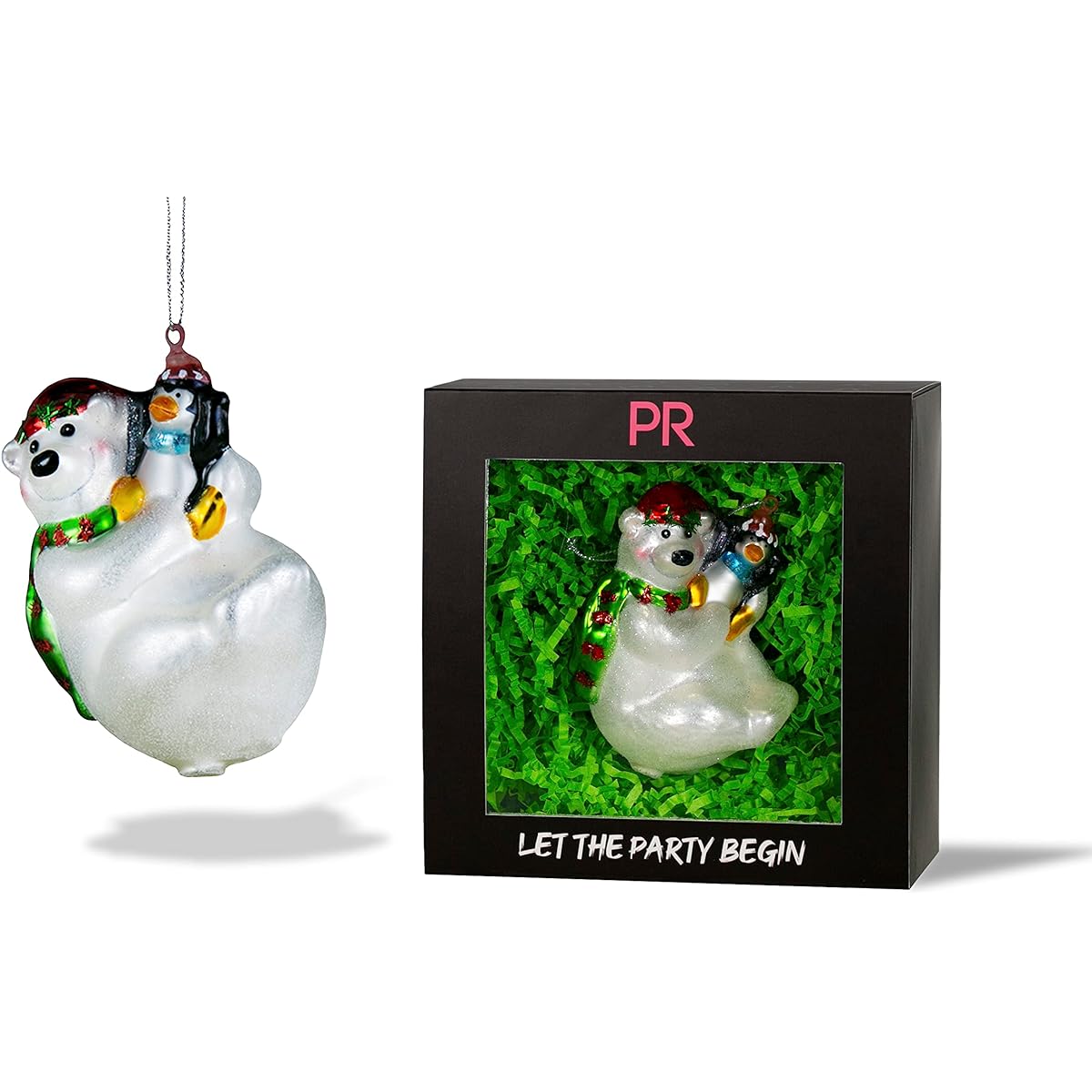 Party Rock - Polar Bear and Penguin Ornaments - Animal Collection - 2.5" Wide x 4" High - Glass Blown Ornaments for Christmas Tree