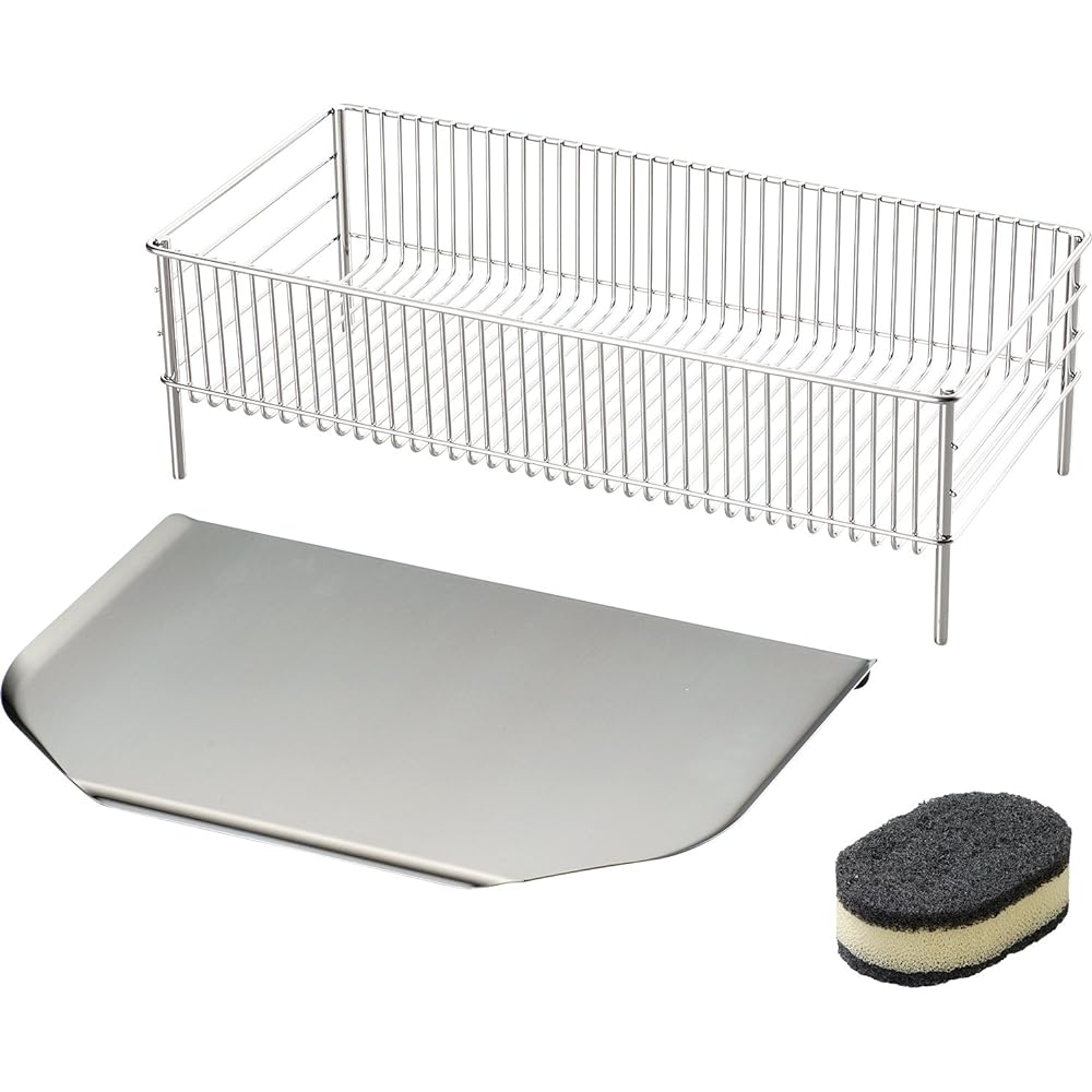 Lovese la base Yoko Arimoto Stainless Steel NEW Drainer Basket Drainer Tray 2 Piece Set Slim Vertical Type Sponge Included Made in Japan Tsubame Sanjo RLM-8735