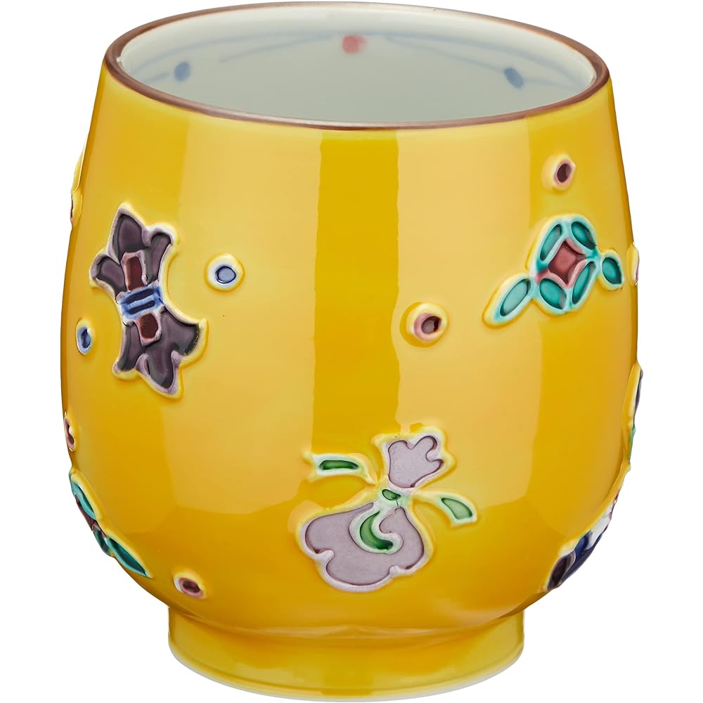 Kyoto ware, Kiyomizu ware, Shoho kiln, teacup, large yellow diagonal, treasure UCK621-01