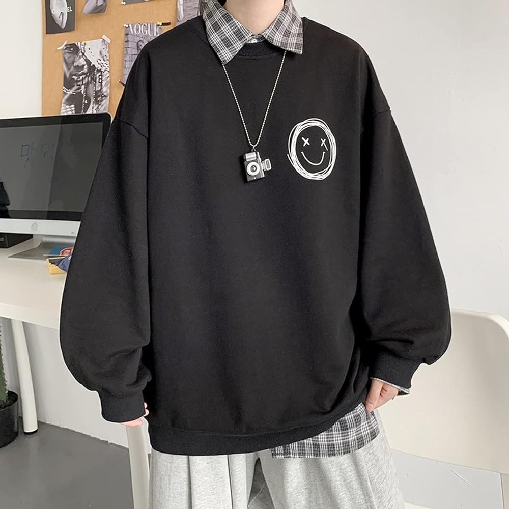 [KISETSUKI] Sweatshirt, Men's Wetshirt, Crew Neck, Loose Pullover, Plain Hoodie, Men's Long Sleeve T-Shirt, Spring, Autumn, Winter Clothes, Oversized