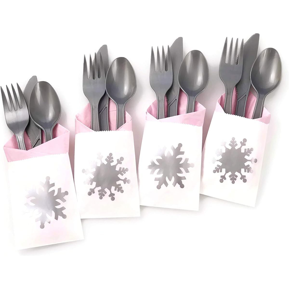 Pink Snowflake Party Cutlery – 24 Sets for Baby Shower or Winter Wonderland Birthday
