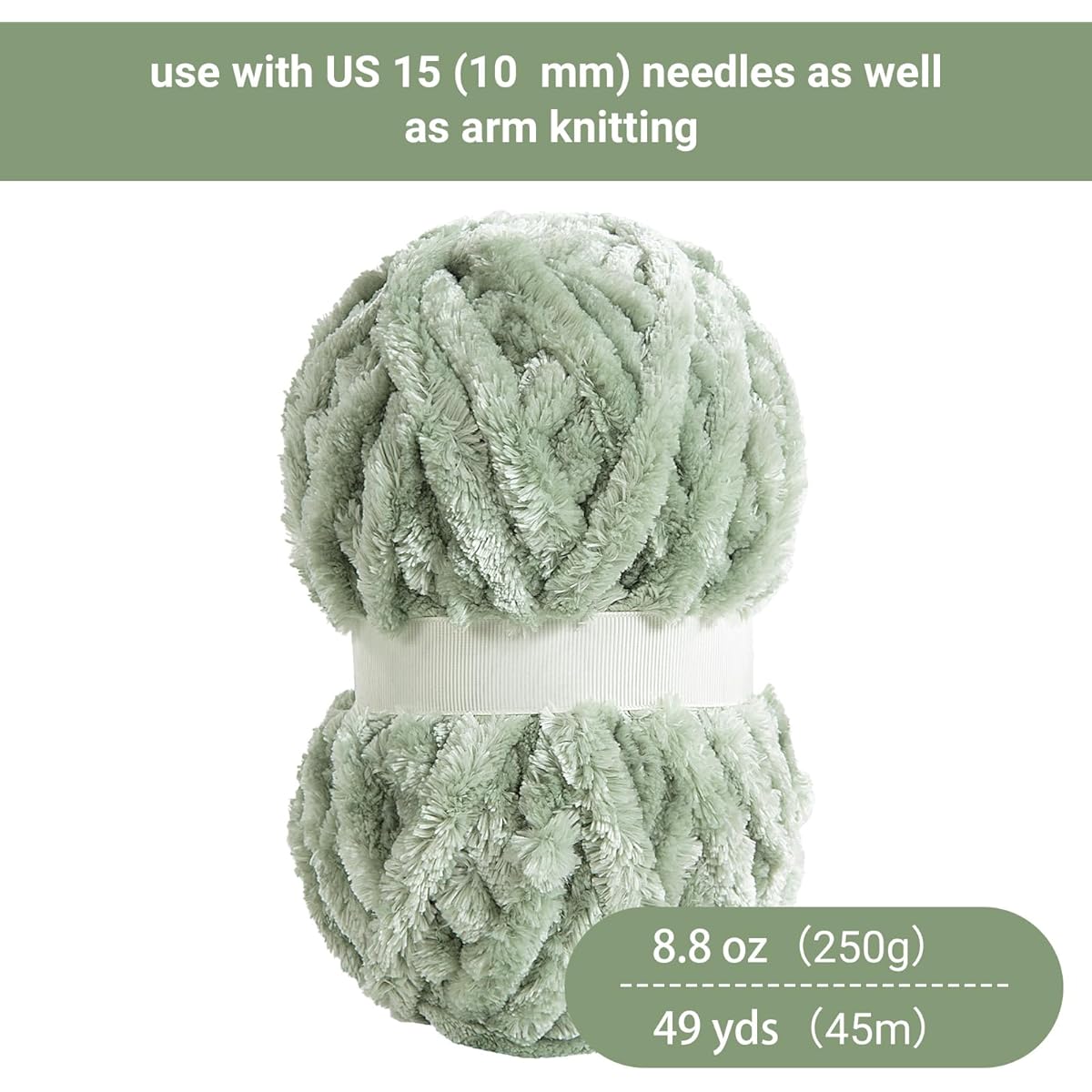 HOMBYS Thick Soft Velvet Yarn, Super Bulky Chenille Yarn for Knitting, Fluffy Plush Thick Yarn for Crocheting, Green Soft Yarn 8 Pack, Big Yarn for Chunky Blanket, Jumbo Yarn (Each Skein 49 Yards, 8.5 Oz)