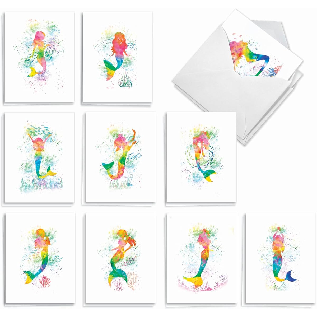 The Best Card Company Funky Rainbow Mermaid - Box of 20 Thank You Note Cards with Envelopes (4 x 5.12 inches) - AM6863TYG-B2x10