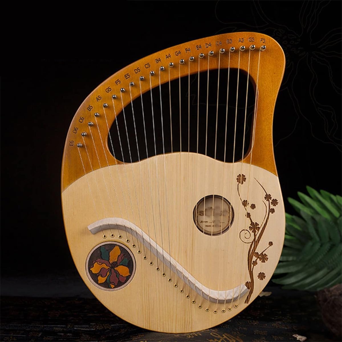 WowZza 1X 21 String Lyra Harp Wooden Instrument Beginner Lyra Harp with String Tuning Wrench