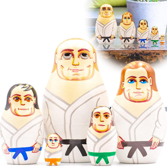 AEVVV Martial Arts Nesting Dolls Set of 5 - Jiu Jitsu Gifts, Karate Themed Gifts, Taekwondo Gifts, Martial Arts Gifts, Martial Arts Decor