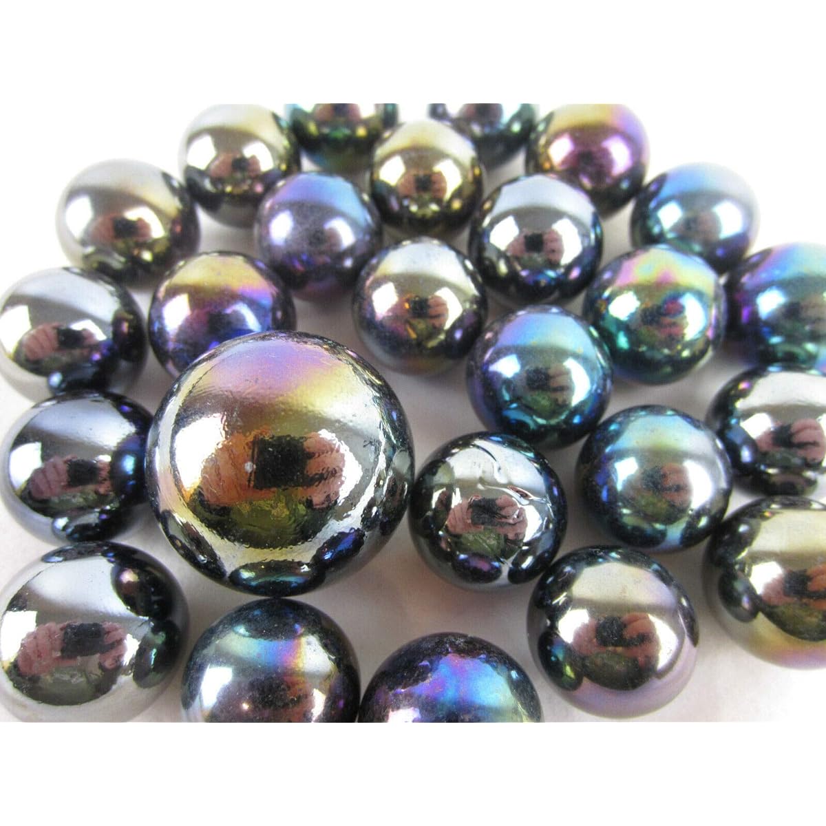 Big Game Toys~ 25 Glass Marbles Glass Marbles Meteor Metallic Iridescent Silver/Gold/Purple Classic Style Game Pack (24 Player, 1 Shooter) Decor/Vase Filler/Aquarium