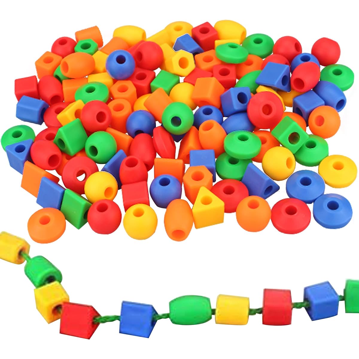 RAINBOW TOYFROG Lace Beads for Toddlers (60 String Beads, 4 Strings) Educational Montessori Preschool Activities Toddler Sensory Occupational Therapy Autism OT (Storage Bag Included)