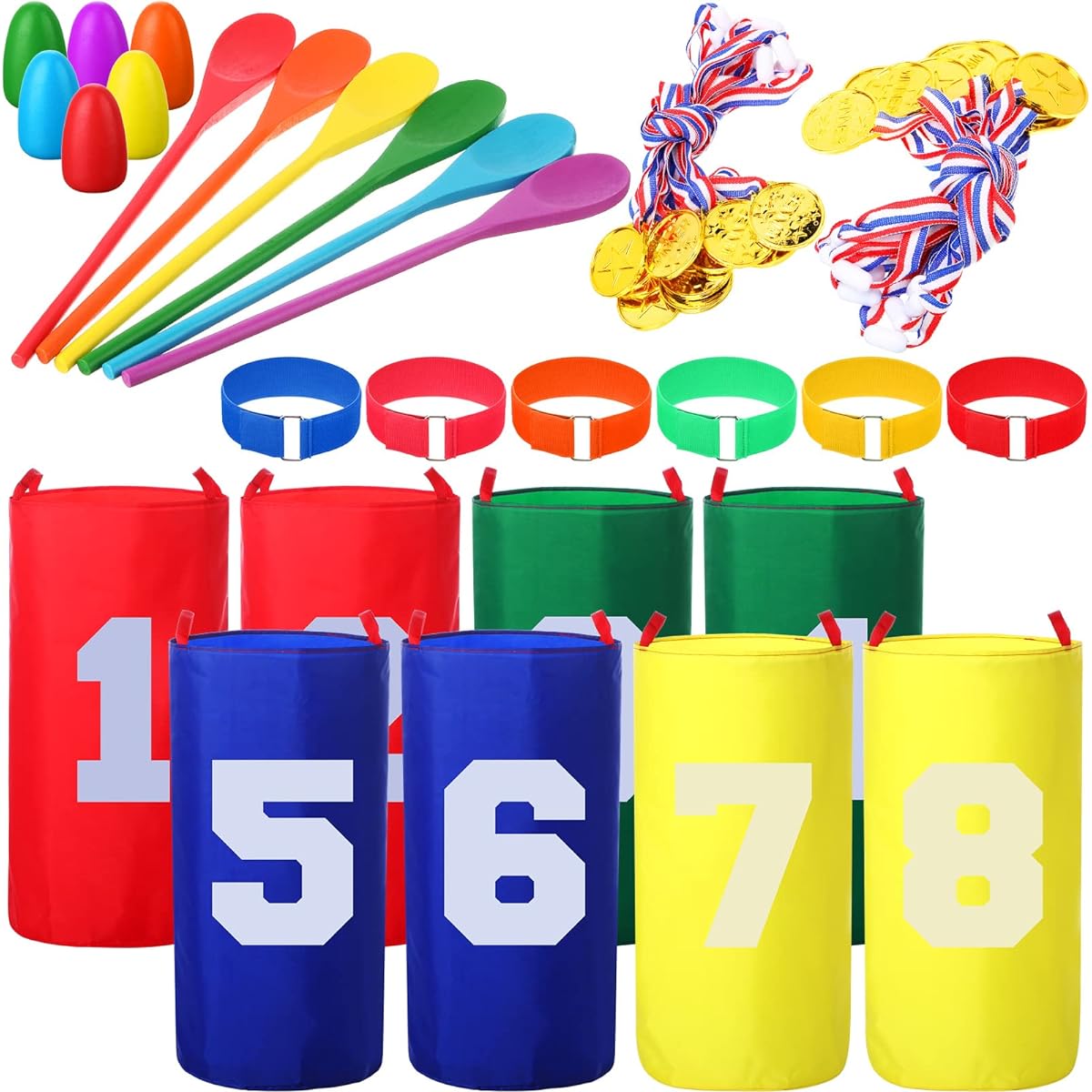 Outdoor Games Potato Sack Race Bags 40 Pack for Kids and Adults with 3 Legged Race Bands, Egg and Spoon Races, Backyard, Field Day, Birthday Party Games, Outdoor, Carnival, Lawn Games, Kids and Family