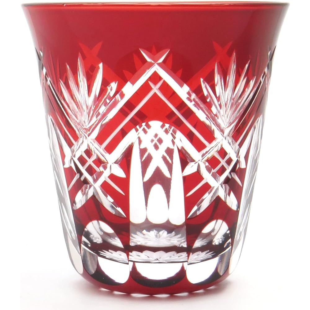 Sumida Edo Kiriko Museum Edo Kiriko Glass Shochu Glass Tumbler (in presentation box) Stacked Sword Yarai (red) Capacity approx. 290ml Made in Japan KY-33