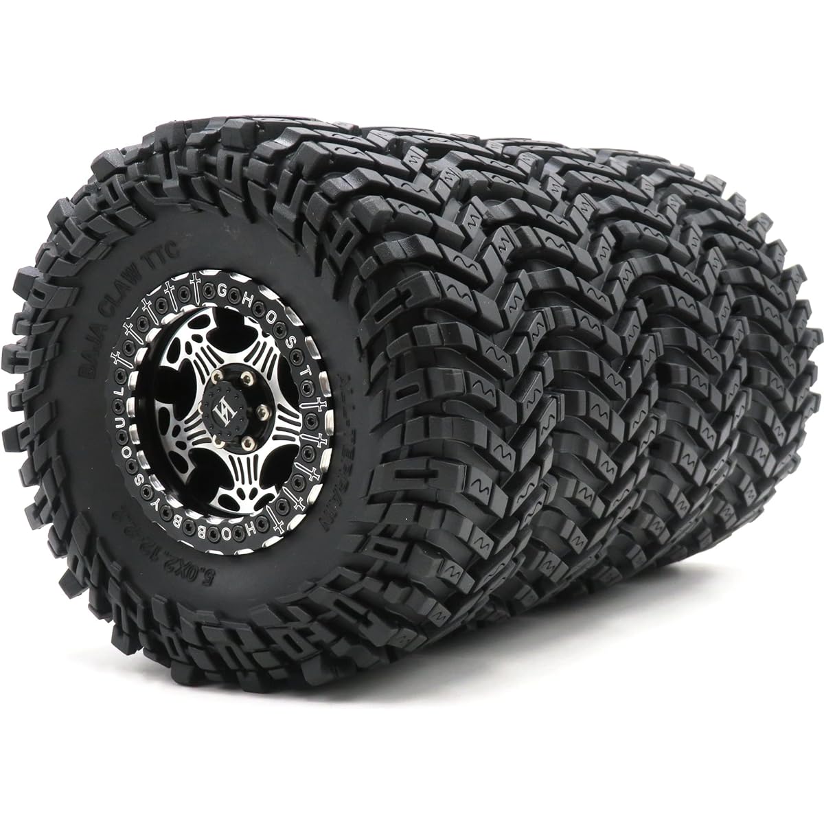 HOBBYSOUL RC 2.2 Tires 127mm/5.0inch Height Tires & Aluminum Ghost 2.2 Beadlock Wheel Rims Black/Silver Color for RC Mud Crawler All Terrain TRX4 Gen8 Capra Wraith (Assembled)