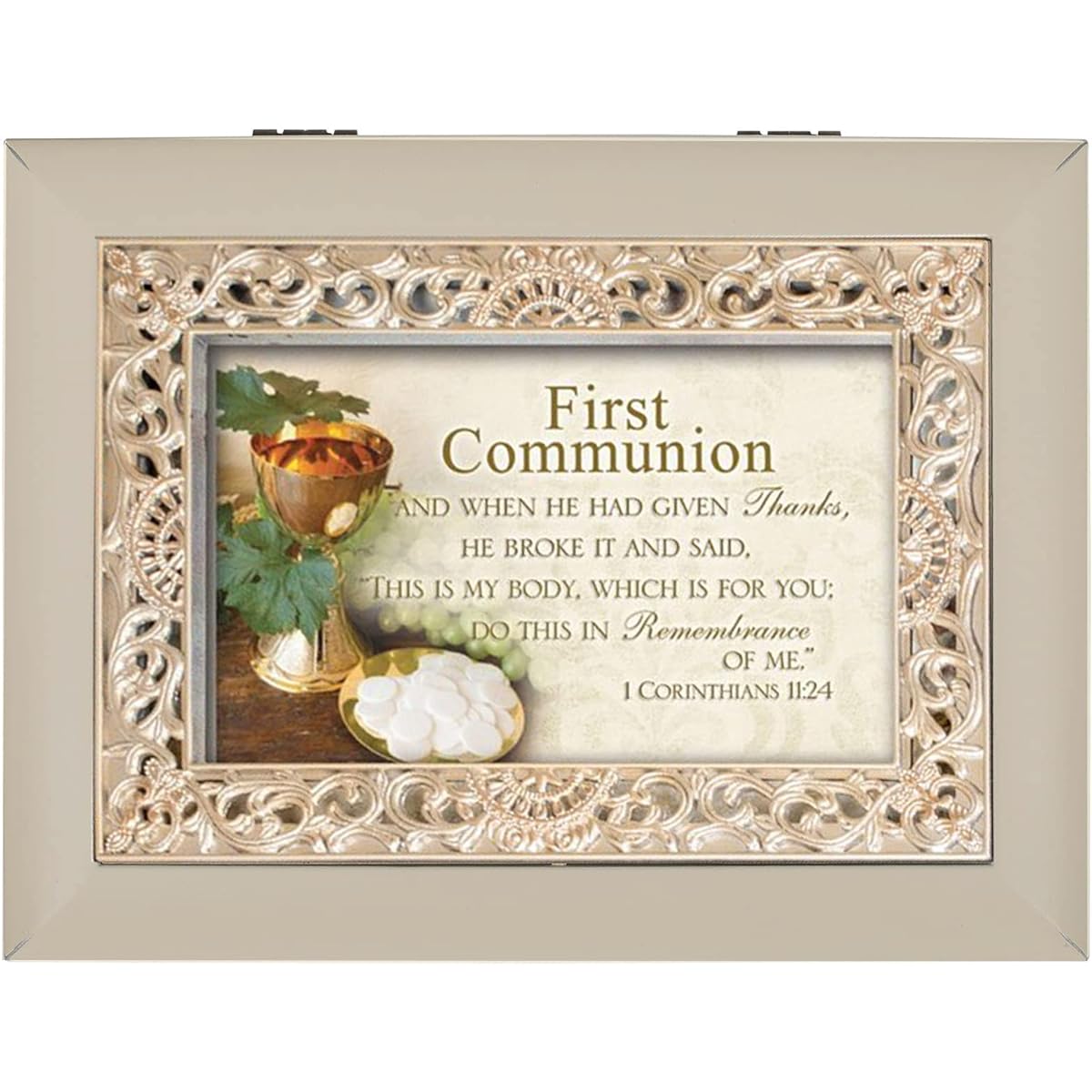 [Cottage Garden] Cottage Garden First Communion Ornate Champagne Silver Music Box / Jewelry Box Plays Amazing Grace OMB108SC [Parallel Import]