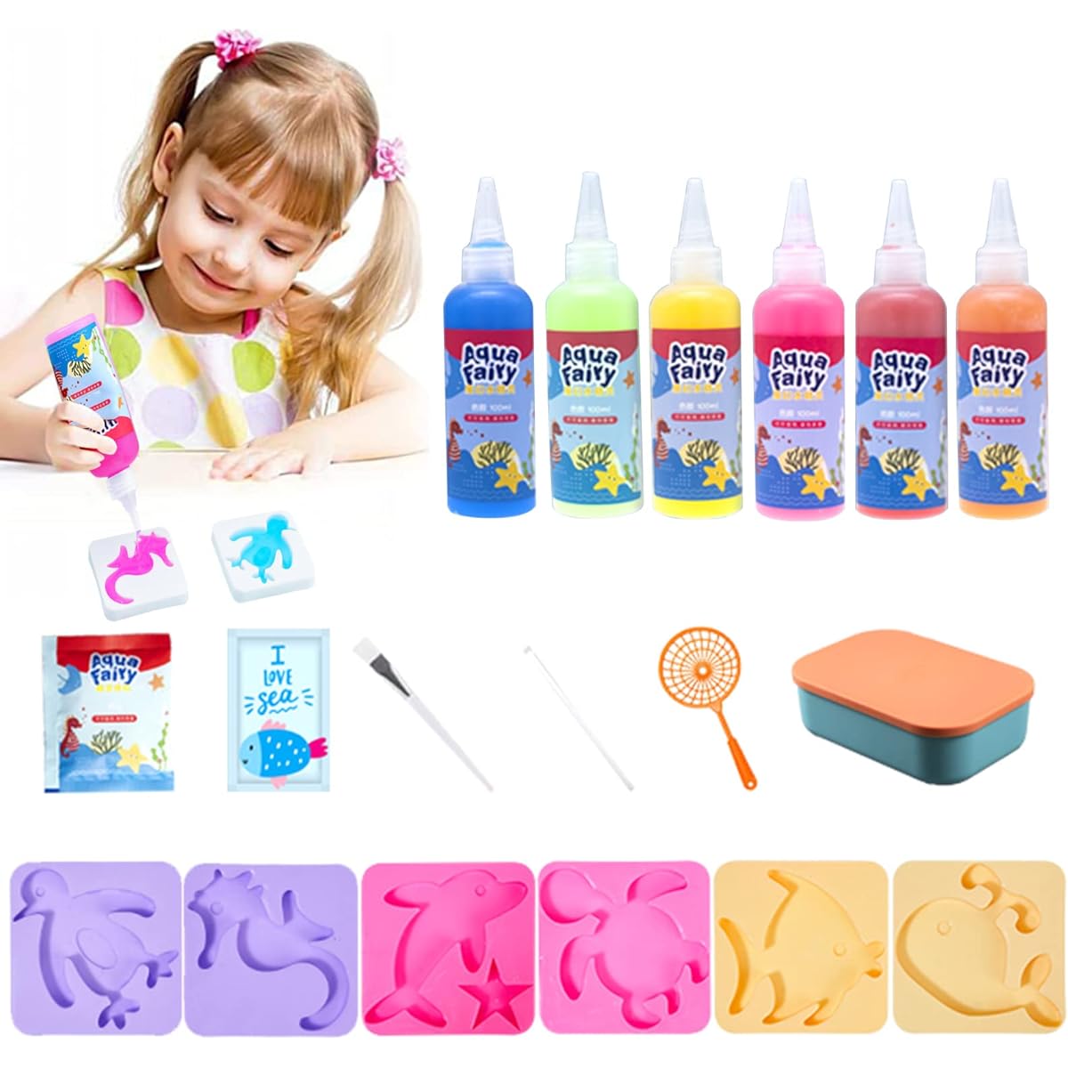 xrxebv Magic Water Elf Toy Kit 3D Magic Gel DIY Creative Handmade Water Toys for Kids 6 Shapes Molds Water Elf Set