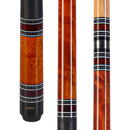 ASKA A1 Pool Cue Stick, Brown Stained Birdseye Maple Butt, Index Ring, Irish Linen Wrap, 2 Quick Release Joint Shafts, 12.75mm Tip, 19oz