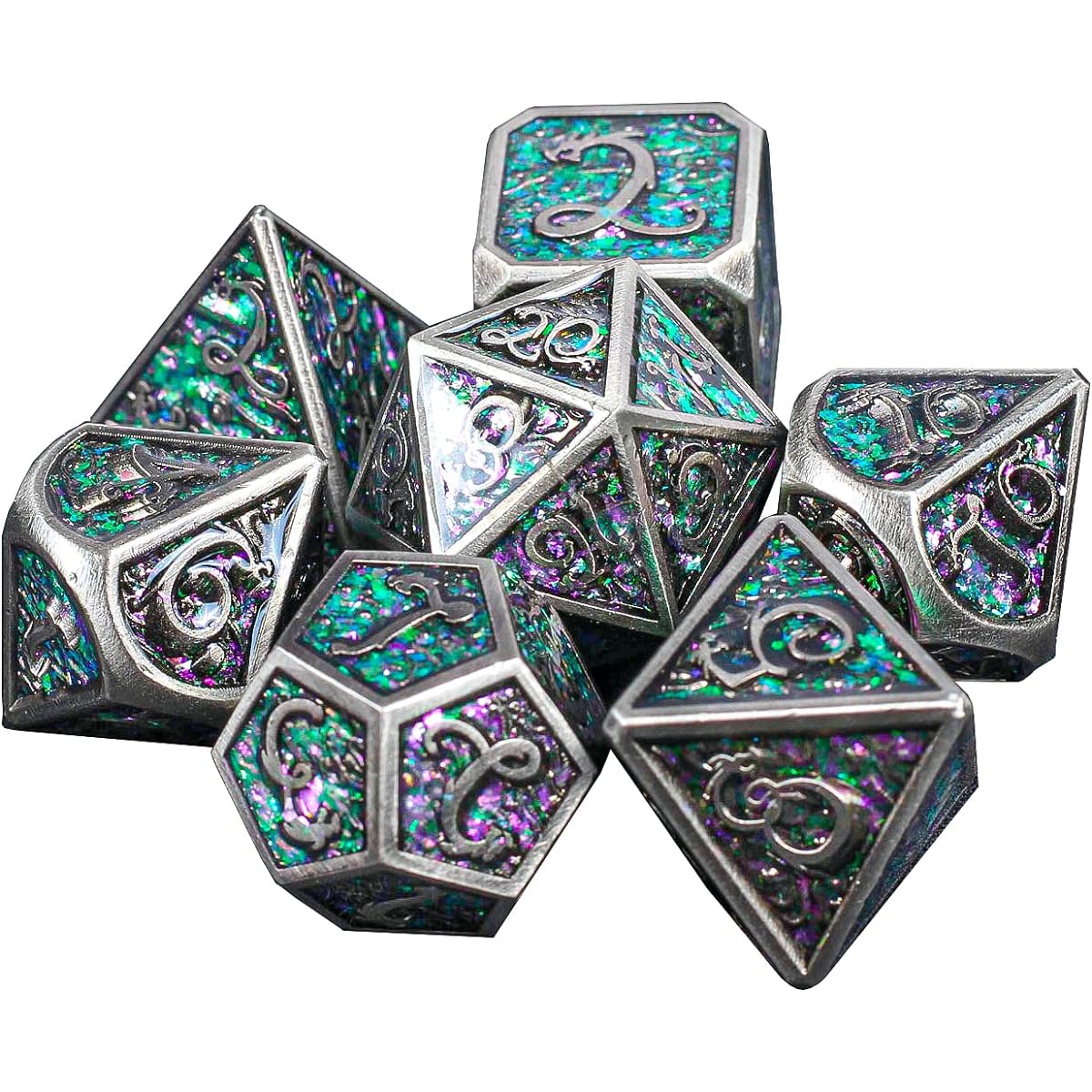 Mystic Forest Elven Forest DND Metal Dice Set Dungeons & Dragons Gifts D&D D Pathfinder Accessories D20 Polyhedral Resin Dice Metal Dice Tray Tower Bag Box