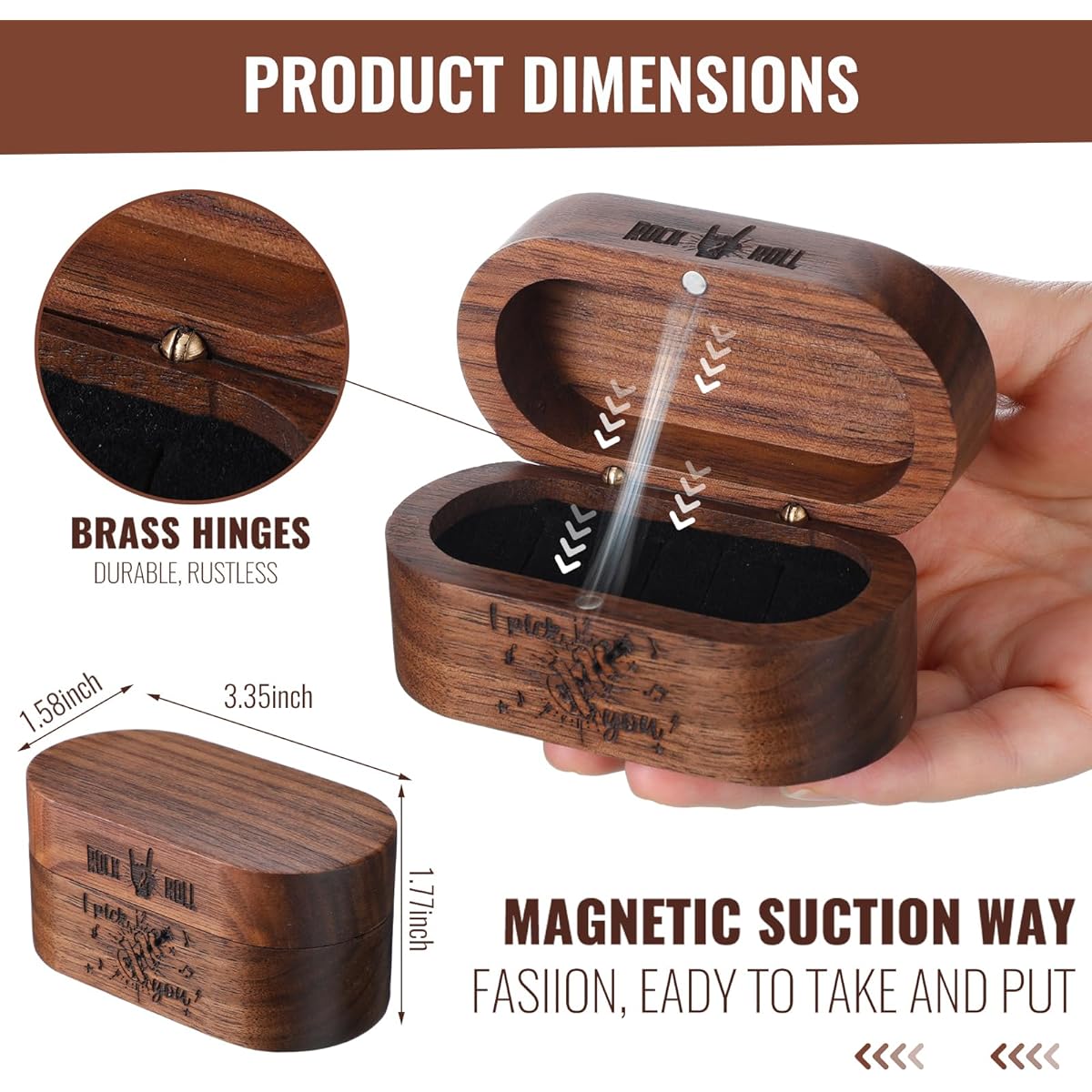 Lukmaa Black Walnut Guitar Pick Holder with 1 Wooden Pick and 6 Celluloid Picks in 3 Thickness Cool and Exquisite Guitar Accessories Gift for Musician, Rock and Roll, Him, Husband, Boyfriend, Teens.