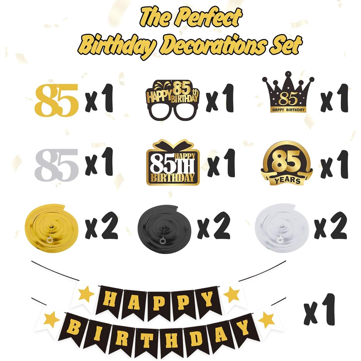 LINGTEER 85 Birthday Swirl Streamer Banner Set