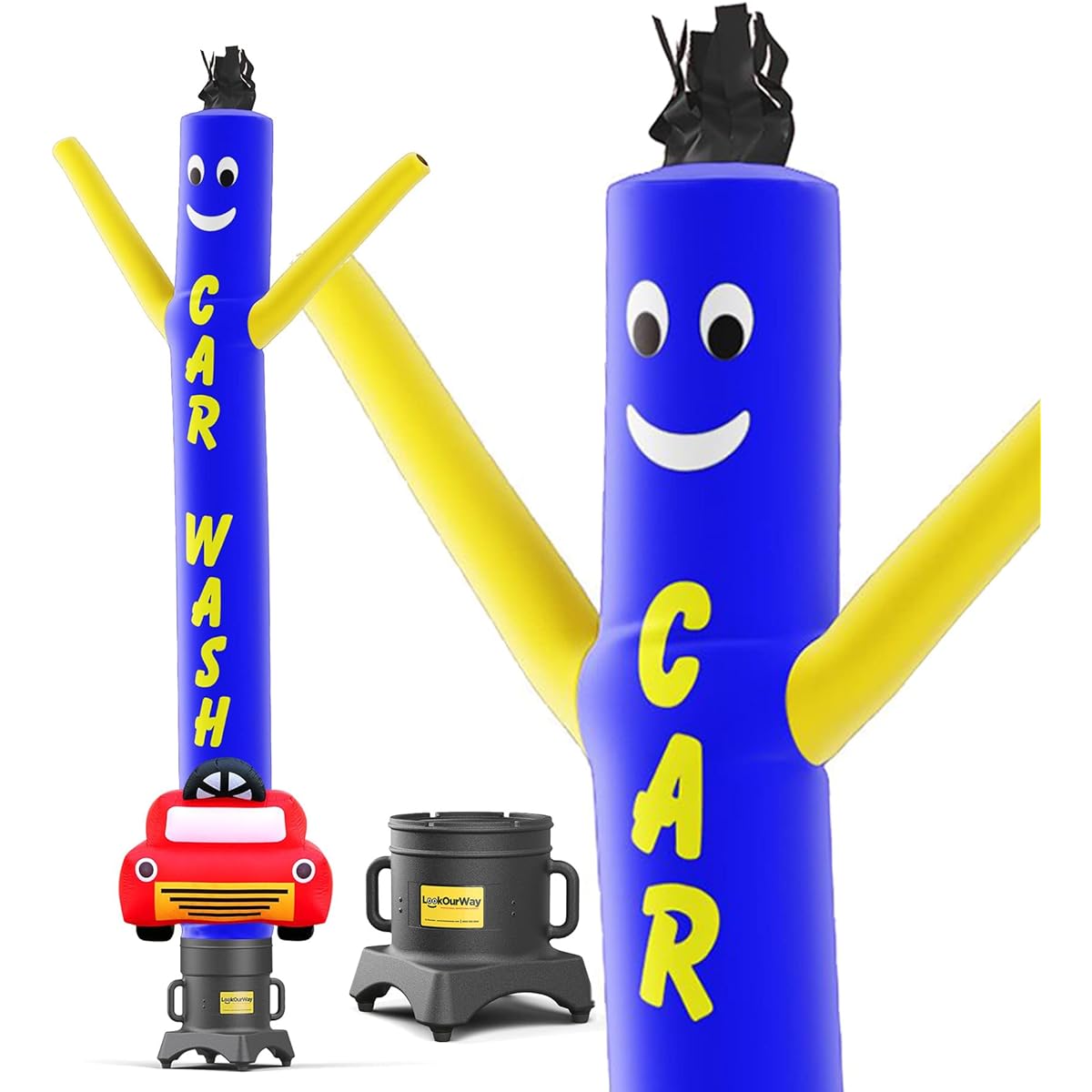 LookOurWay Air Dancer Inflatable Tube Man Set - 10' Tall Wacky Shaking Inflatable Dancing Tube Guy with 12" Diameter Blower for Business Promotion - Car Wash Theme - Car Wash Mold