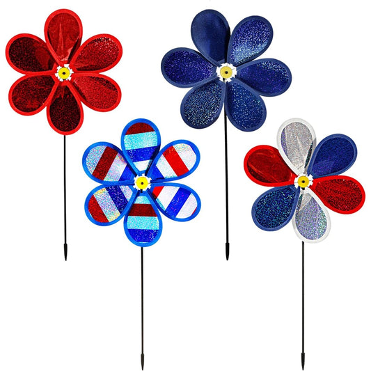 4pcs Garden Wind Spinners for Kids Outdoor Red White Blue Lawn Yard Decorative Windmill Colorful Swirl Windmill Kids Toys Outdoor Decor (Colorful-1)