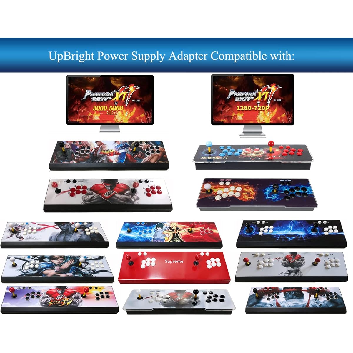 UpBright AC/DC Adapter for Pandora's Box Double Stick Retro Arcade Console 4 4s 5 5s 1220 6 6s 800 986 999 in 1 680 800/846/875 Pandora Box 11s 12S Games Power Cord Battery Charger