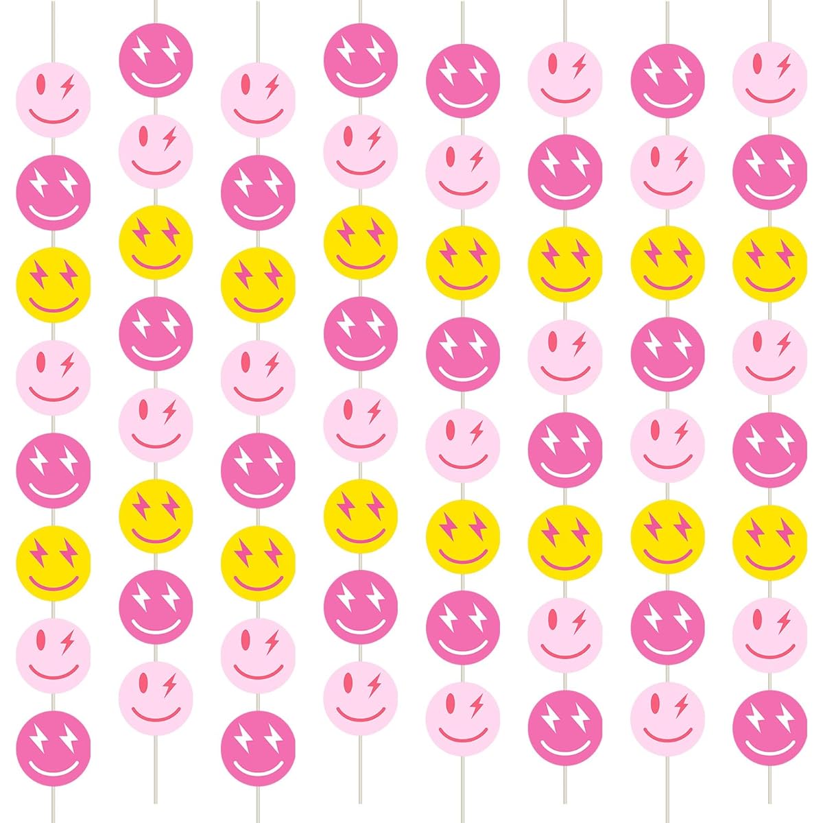 Ctosree 8 Pieces Preppy Hot Pink Birthday Party Decorations Happy Face Banner Preppy Party Decorations Smile Face Hanging Banner Girls Kids Women Bachelorette Birthday Preppy Party Supplies