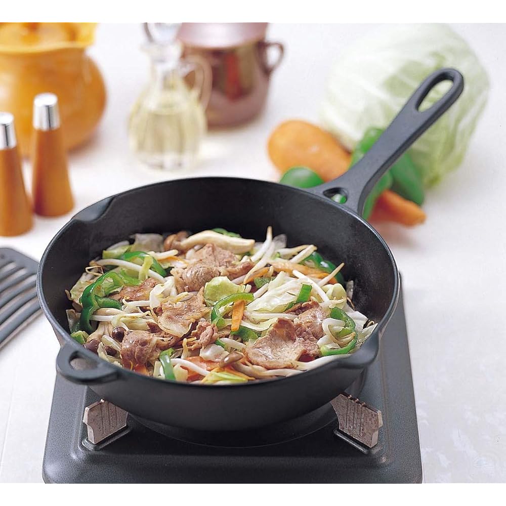 Iwachu Frying Pan 24 with Lid Black Baked Inner Diameter 23.5cm IH Compatible Nambu Ironware 24112 Black