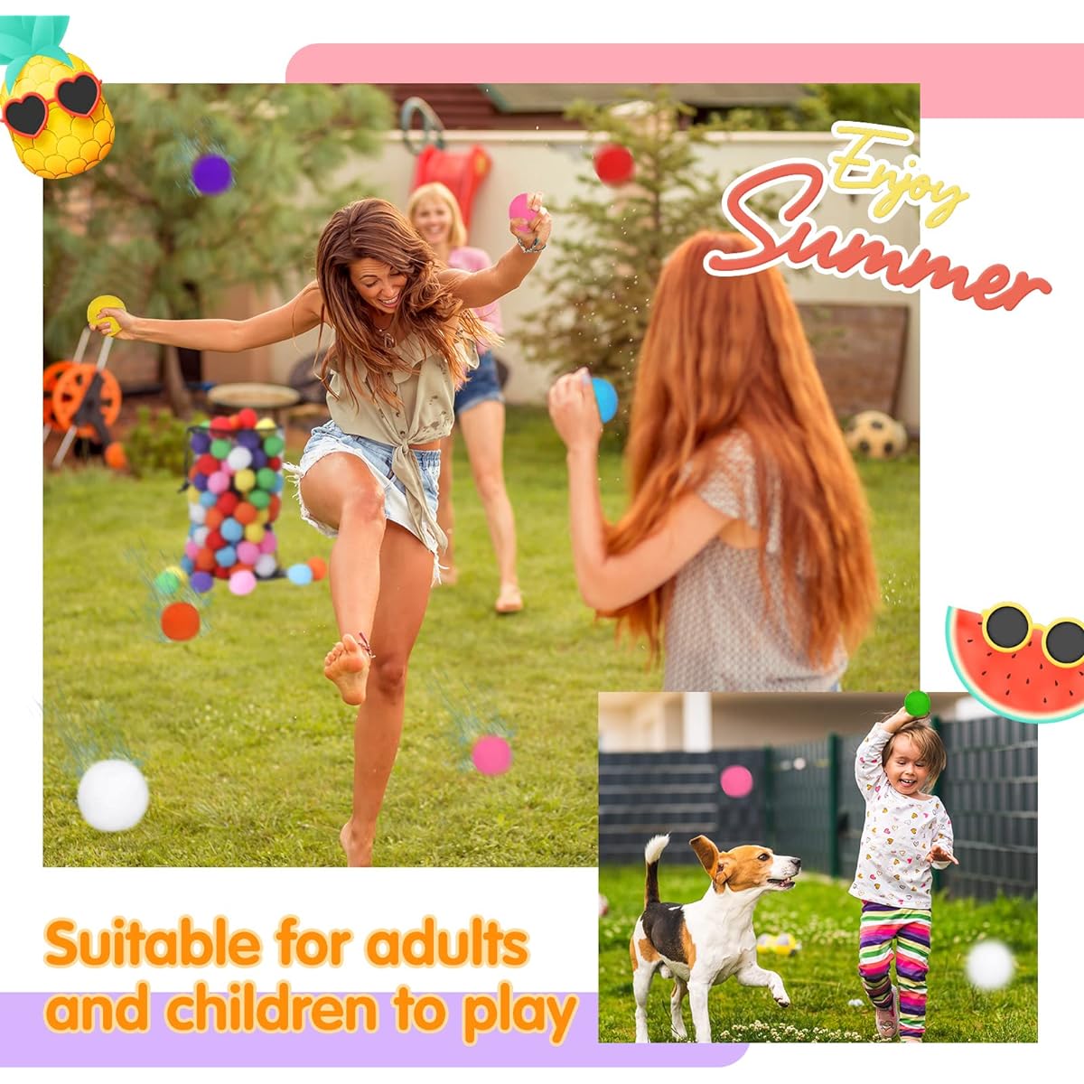 Deekin 500pcs Reusable Water Balloons for Kids Water Balls Water Games with 5 Mesh Bags Summer Outdoor Toys for Girls Boys Backyard Pool Outdoor Fun Game Play